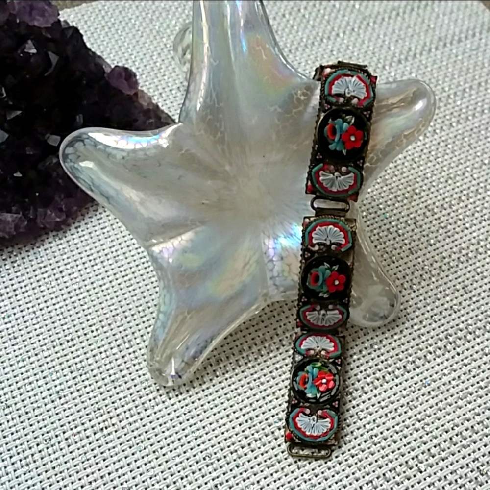 Vintage Italian Floral Micro Mosaic Bracelet
